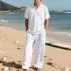 Comércio Exterior Transfronteiriço Terno Masculino Estação Primavera e Outono Cor Sólida Linho Lapela Camisa Calça Comprida Conjunto Terno Casual Masculino