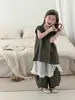 Conjunto de Tres Piezas para Niñas de Verano Estilo Coreano, Nuevo Estilo Bosque, Top sin Mangas, Pantalones Anchos Casuales Elegantes y Modernos