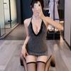 Ropa Interior Sexy de Noche Larga Pequeño Escote Mostrando Cadena Grande Pijama Uniforme No Necesita Quitarse Tentación de Cama Bata Qqny1962