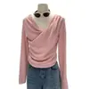 Camiseta Base de Color Sólido Suave de Modal con Cuello Amplio y Mangas Largas Moda Otoño Temprano para Mujer, Bonita, Adelgazante, Estilo Coreano