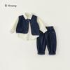 Ropa Infantil Bangxuan Traje para Niños Estilo Coreano Primavera y Otoño Chaleco de Mezclilla Camisa Jeans Conjunto de Tres Piezas para Niños Ropa para Niñas