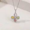 Yuebao Joias Turmalina Colorida Prata de Lei S925 Pétala de Trevo Formato Gota d'Água Super Brilhante Cravejado Pingente de Prata de Alta Qualidade
