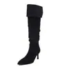 Botas de Gamuza Hasta la Rodilla para Mujer Botas Adelgazantes Otoño/Invierno Nuevo Estilo Coreano Color Sólido Punta Fina Tacón de Aguja con Parte Superior Plegable