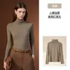 Camiseta Base de Algodón Grueso de Alta Calidad 240g Color Sólido Cuello Alto para Mujer Cuello de Tortuga Otoño Invierno Base Capa Cálida Superior para Mujer