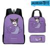 3D Novo Ao Redor Sanrio Kuromi Kuromi Mochila Estudante Mochila Escolar Infantil Lancheira Saco de Lápis terno