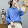 Camisa de algodón de manga larga de alta calidad para mujer, grado de exportación, estilo coreano, simple, versátil, casual y de corte holgado