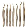 Set de Pinzas para Extensiones de Pestañas en Stock Acero Inoxidable Alta Precisión Pinza Dorada Pluma Delfín Pinza Fénix Patrón de Diamante Pinza para Pestañas Postizas