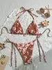 Traje de baño de dos piezas para mujer estilo europeo y americano con diseño de corbata, Bikini estampado para vacaciones y playa, Bikini estampado sexy