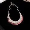 Collar de Borlas Incrustado con Diamantes Europeo y Americano, Cadena para Clavícula de Diseño Personalizado Retro Exagerado de Nicho, Collar de Lujo Ligero y de Gama Alta al por Mayor