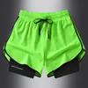 Pantalones cortos deportivos de verano para hombre, para maratón, atletismo, fitness, running, forro de secado rápido, de seda helada, pantalones de entrenamiento de tres piezas para mujer