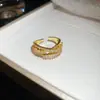 Anel Cruz de Pérola Banhado a Ouro Real Estilo Francês Levemente Luxuoso Anel Simples da Moda para Dedo Indicador Joia Versátil para o Dia a Dia