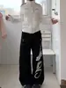 Jeans de estilo grafitero americano negro para hombres y mujeres, diseño de otoño, elegantes y geniales, pantalones largos holgados de pierna ancha