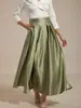 Nueva Falda Midi Satinada de Estilo de Comercio Exterior Europeo y Americano de Cintura Alta de Temu, Falda Evasé Elegante para la Moda de Primavera y Verano