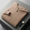Jaqueta com Capuz de Caxemira Masculina Nova Outono/Inverno 2023 Cardigan com Zíper Caimento Solto Esportivo Casual Suéter de Lã Tricotado com Capuz
