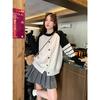 Talla grande Suéter de contraste Japonés Lazy Retro Otoño Mujer chica gordita Manga larga Cárdigan de punto Top coreano Chaqueta