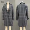 2026 Estilo Europeo Retro Cuadros Casual Temperamento Abrigo de Longitud Media con Solapas Abrigo de Lana para Mujer