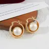 Pendientes de Aro Anchos con Patrón Retorcido y Perlas de Algodón, Accesorios para Orejas de Moda Estilo Hong Kong de Alta Gama