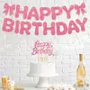 Producto Nuevo Caliente de Amazon Transfronterizo Letras Rosas con Brillo Feliz Cumpleaños Bandera de Feliz Cumpleaños y Flor