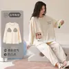 Pijamas de Algodón al por Mayor con Almohadillas en el Pecho para Parejas, Conjunto de Dos Piezas de Ropa de Casa de Dibujos Animados para Primavera y Otoño para Mujer, Una Pieza Envío Directo