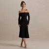 Vestido Negro Sexy de Hombro Descubierto con Espalda al Aire y Mangas Largas Transfronterizo Europeo y Americano 2025 Nuevo Estilo Transfronterizo Europeo y Americano Vestido Largo