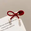 Pinza para el Cabello con Lazo de Terciopelo Rojo para Mujer, Pinza para Flequillo Lateral, Pinza Pequeña de Garra de Princesa, Pinza de Pato para Niños, Accesorio para el Cabello de Año Nuevo