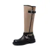 Hebilla de Cinturón Moda Estilo Británico de 3.5cm Botas de Caballero 2026 Otoño/Invierno Nuevas Puntera Redonda Tacón Grueso Bloque de Color Botas Altas