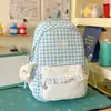 Mochila Escolar Dulce Estilo Coreano para Niñas, Mochila a Cuadros para Estudiantes de Secundaria y Preparatoria, Mochila con Diseño de Encaje
