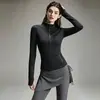 Conjunto de atuendo de yoga para mujer con un toque de alta gama, que incluye un cárdigan con cuello alto, mangas largas, pantalones de yoga de cintura alta y ropa elástica y transpirable para correr y fitness para mujer.