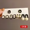 Conjunto de Brincos Quadrados de Agulha de Prata Incrustados com Diamantes e Pérolas com Gotejamento de Óleo, Brincos Estilo Retro Francês, Brincos de Luxo Leve e de Alta Qualidade para Mulheres