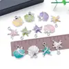 Colgantes de aleación de estrella de mar y concha estilo océano con goteo de aceite, kit de accesorios para pendientes y collares DIY, venta al por mayor de kits de material para colgantes