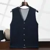 Chaleco de cachemira con cuello en V, de punto, tipo cárdigan, informal, de negocios, de color sólido, grueso y cálido, para hombre