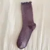 Calcetines tobilleros nuevos con volantes, calcetines de media pantorrilla para mujer, calcetines de algodón estilo japonés para otoño/invierno, perfectos con sandalias Birkenstock, calcetines de encaje de color liso