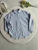 Camisa de Algodón Lavado a Rayas Azules y Blancas Vintage de Alta Calidad, Estructura Estilo Old Money, Estilo Rl, Camisa de Manga Larga Relajada y Versátil