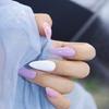 Uñas postizas de longitud media color púrpura taro y blanco leche, combinación de colores, color llamativo, versátil, 24 piezas en caja
