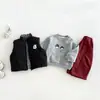 Conjunto de 3 Peças Dianxi para Bebê Inverno Desenho Animado Moletom com Capuz Colete Acolchoado Reversível Calça de Perna Larga Espessa com Forro de Lã