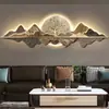 De volta com uma montanha dourada sala de estar sofá parede de fundo da TV pintura decorativa com luzes pintura suspensa de luxo leve mural luminoso de alta qualidade