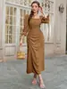 Otoño 2026 Nuevo Algodón y Lino Transfronterizo Europeo y Americano Vestido Largo con Volantes Hombros Descubiertos Estilo Vacaciones Vestido Holgado Venta al por Mayor