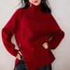 Suéter Rojo de Moda con Cuello Alto para Mujer 2025 con un Elegante Top de Punto con Cremallera, Camisa Básica de Estilo Casual