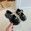 Zapatos de Princesa para Actuación de Niña 2026 Otoño Nuevo Estilo Color Sólido Negro Zapatos Pequeños de Cuero Zapatos de Princesa con Flor de Pedrería para Niña