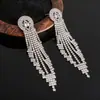 Pendientes Redondos con Borla de Diamantes y Tachuelas Plateadas, Diseño Único, Aretes Exquisitos y de Moda, Pendientes de Lujo Ligero y de Gama Alta al por Mayor