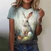 Camiseta con Estampado Digital 3D de Conejo Lindo para Mujer, Camiseta Divertida de Animales, Top Casual de Verano con Cuello Redondo, Manga Corta