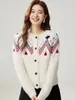 Diseño Sorprendentemente Hermoso Suéter de Cachemira con Cuello Redondo para Mujer Cardigan de Punto Jacquard Fair Isle de Alta Gama Top Elegante Ropa de Abrigo