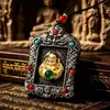 Colgante Budista Maitreya Estilo Tibetano Colgante Budista Sonriente Retro Envejecido Incrustado Ojo de Gato Verde Caja Gau Talismán de Buda Joyería para Transmisión en Vivo