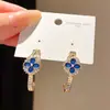 Brinco Blue Tang Dupla Felicidade~Flor de Zircônia Agulha de Prata Strass Stud Brincos Luxo Leve Sensação de Alto Padrão Brincos Estilo Mori Versátil Nicho Acessórios para Orelha