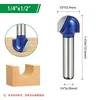 Faca redonda de 1/4 de polegada em prata-azul brilhante para marcenaria, aparo de bordas, arredondamento, chanfro de ângulo R, gravação e processamento CNC de móveis e painéis de madeira