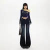 Calça Flare Retrô Americana para Mulheres, Novo Design Outono Cintura Alta Emagrecedor Hot Girl Boca de Sino Comprida