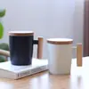 Conjunto Criativo de Canecas de Cerâmica com Cabo de Madeira e Tampa de Bambu para Beber Água, Leite, Café, Conjunto de Presente da Fábrica de Liling