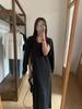 [Sin reembolso ni cambio] Vestido de tirantes para mujer conjunto de dos piezas para mujer con cárdigan de manga larga 8892