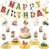 Banner de cumpleaños temático de animales de granja transfronterizo, pancarta de fiesta estilo pastoral, decoraciones colgantes en espiral, adornos para pasteles y decoraciones de mesa
