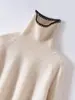 Novedad Otoño e Invierno 2025 Suéter de Punto de Cachemira de Cuello Alto de Manga Larga con Puntos de Colores Suéter Suave de Bloques de Color de Cachemira